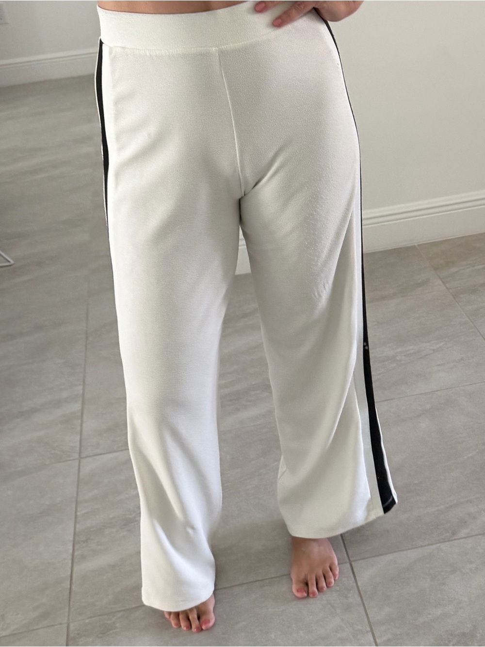 Zara Cream Wide-Leg Track Pants with Black Side Stripe